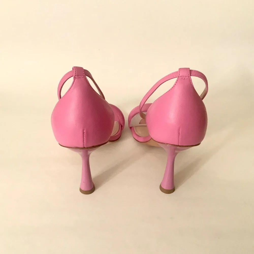 Kate Spade Melrose Ankle Strap Pumps Stiletto Heel Pink Leather Sandals 7.5